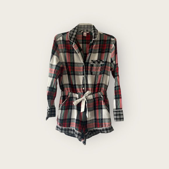 Victorias Secret Flannel Sleep Romper Rhinestones Small - Picture 2 of 5